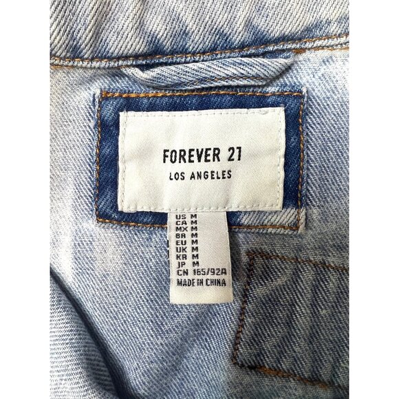 Forever 21 Womens Cropped Denim Jean Jacket Graphic Back Design Medium - Picture 3 of 3